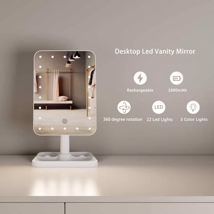 Illuminated Best Rechargeable Portable Adjustable Rechargeable Table Makeup Mirror LED Lighted Make up Mirror with Lights