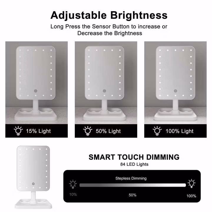 Illuminated Best Rechargeable Portable Adjustable Rechargeable Table Makeup Mirror LED Lighted Make up Mirror with Lights