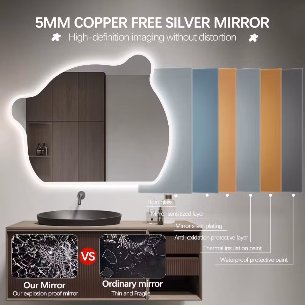Factory Price Rectangle Illuminated LED Wall Mounted Smart Lighting Defogger Waterproof Intelligent LED Mirror for Bathroom