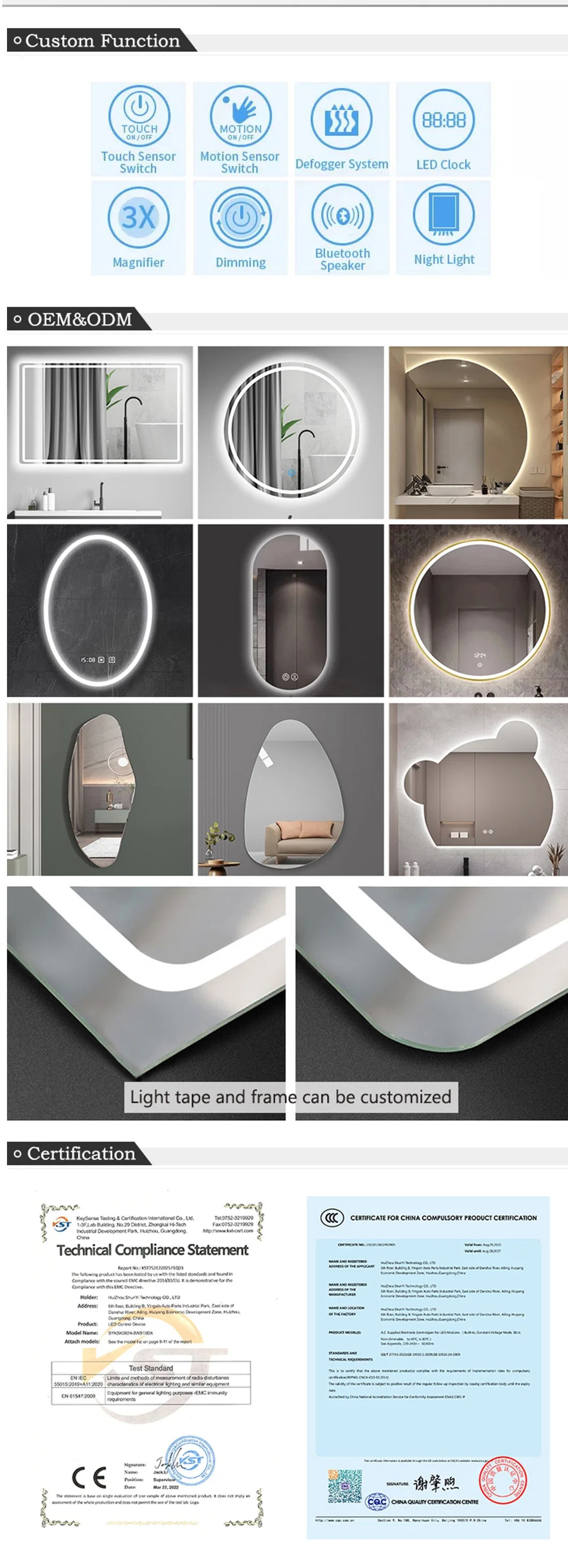 Modern Round Metal Frame Toilet Mirror Gold Wall Mounted Shower Silver Circle Mirror for Bathroom