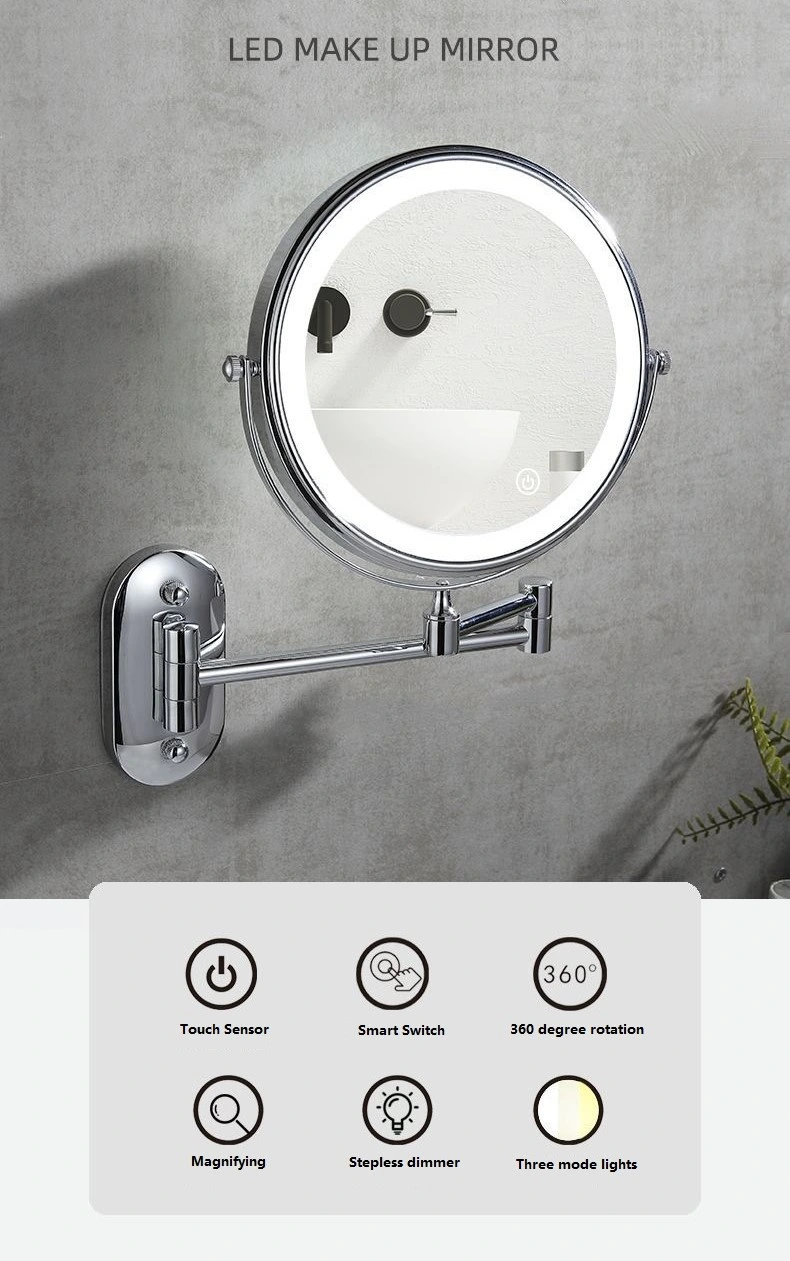 3X Metal LED Makeup Mirror Round Wall Mounted Vanity Bathroom Wall Mirror