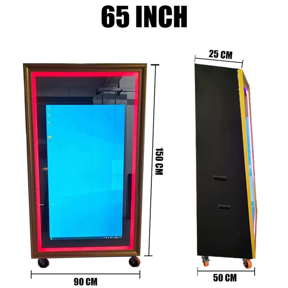 Portable Rectangular Golden Frame Entertainment Touch Screen Machine 55&prime;&prime; 65 Inch Magic Mirror Photo Booth Flight