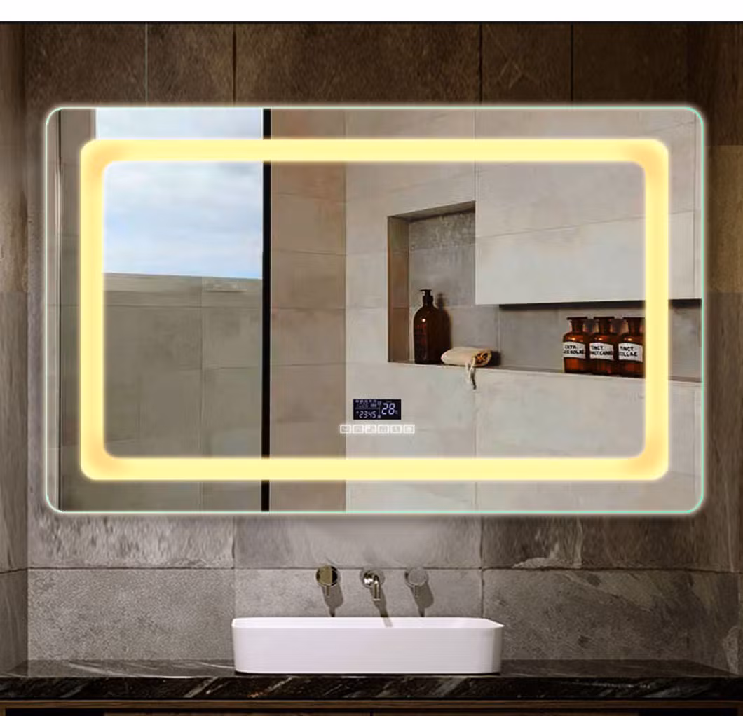 Customized Modern Glass Rose Gold Large Wall LED Fogless Bathroom Mirror