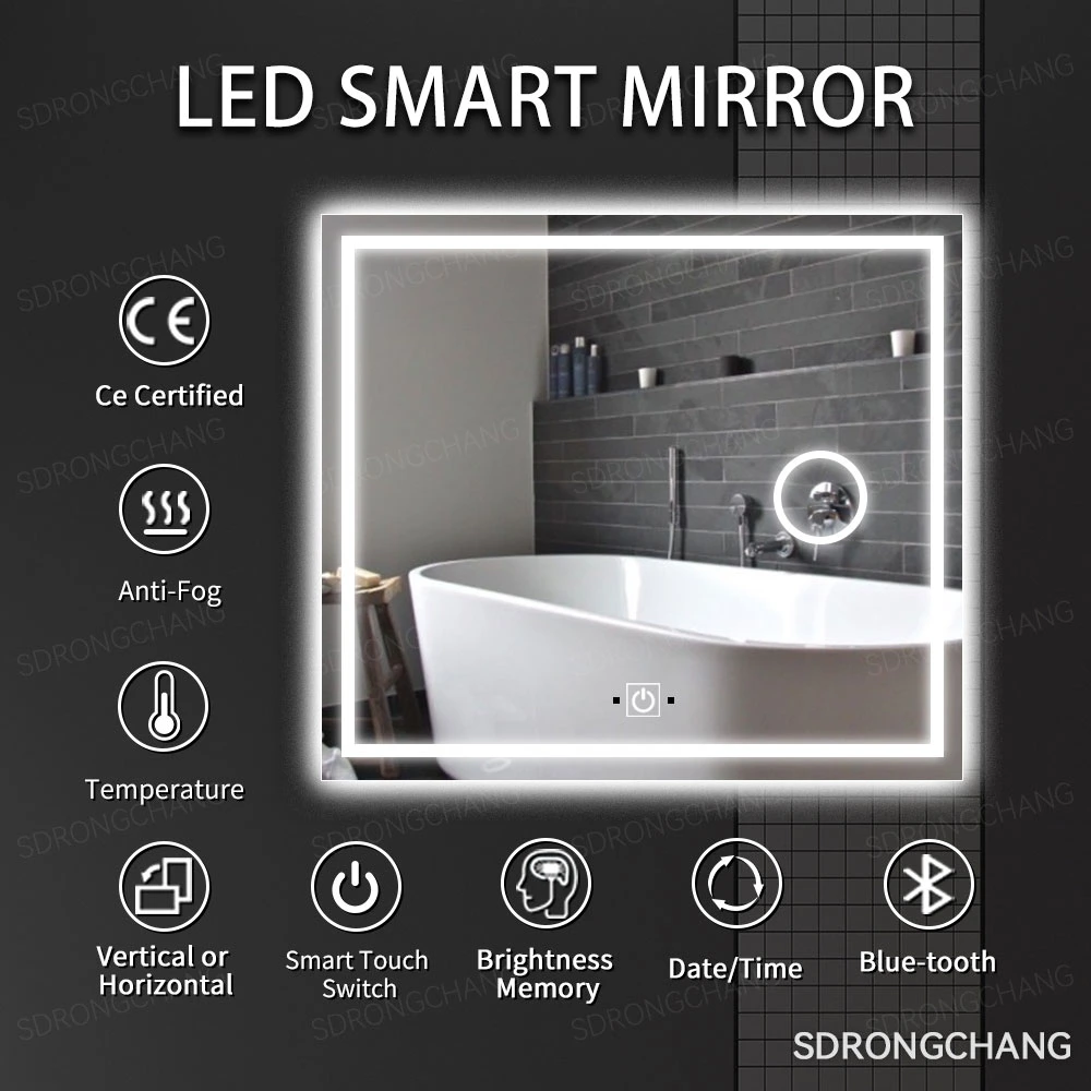 Intelligent LED Makeup Bathroom Smart Luxury Wall Mounted Lighted Mirror