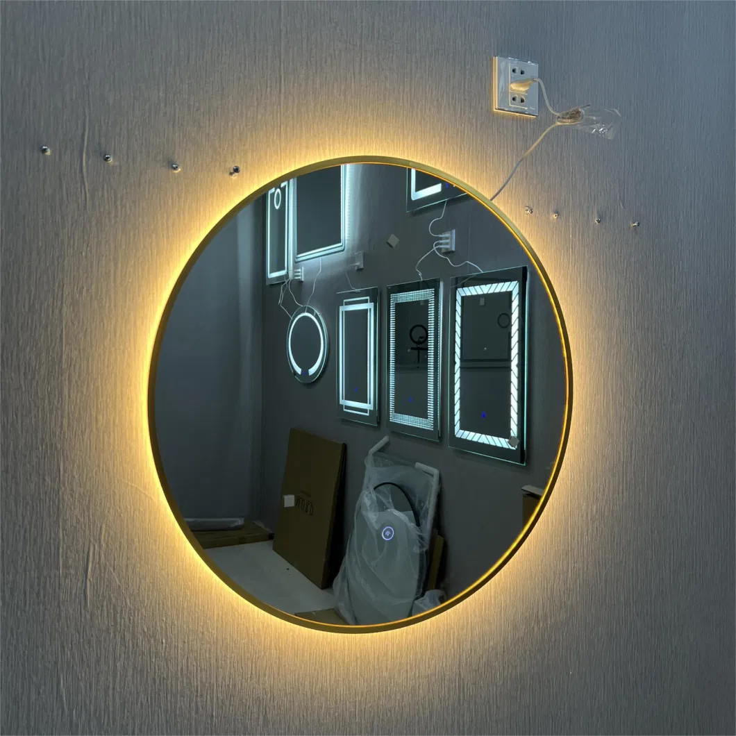 LED Lighted Black Round Aluminum Framed Frameless Bathroom Vanity Mirror