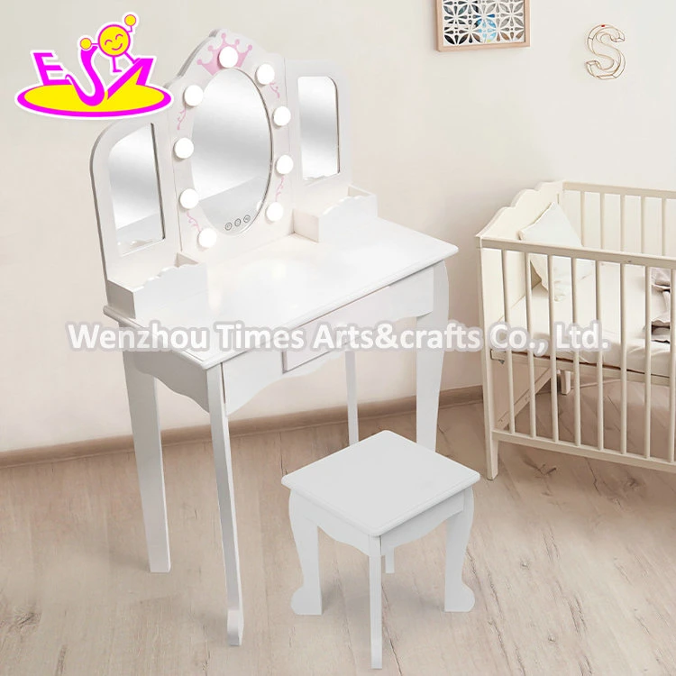 Most Popular Girls Pink Wooden Dressing Table with LED Mirror W08h193