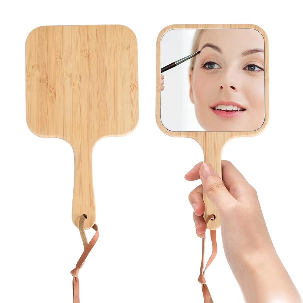 High Quality New Vanity Makeup Table Bamboo Hand Hold Gift cosmetic Mirror