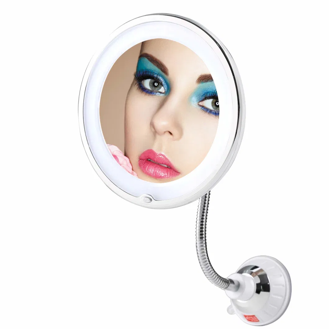 Lighted 10X Magnifying Makeup Mirror with Power Locking Suction Cup, Bright Diffused Light and 360 Degree Rotating Adjustable Arm