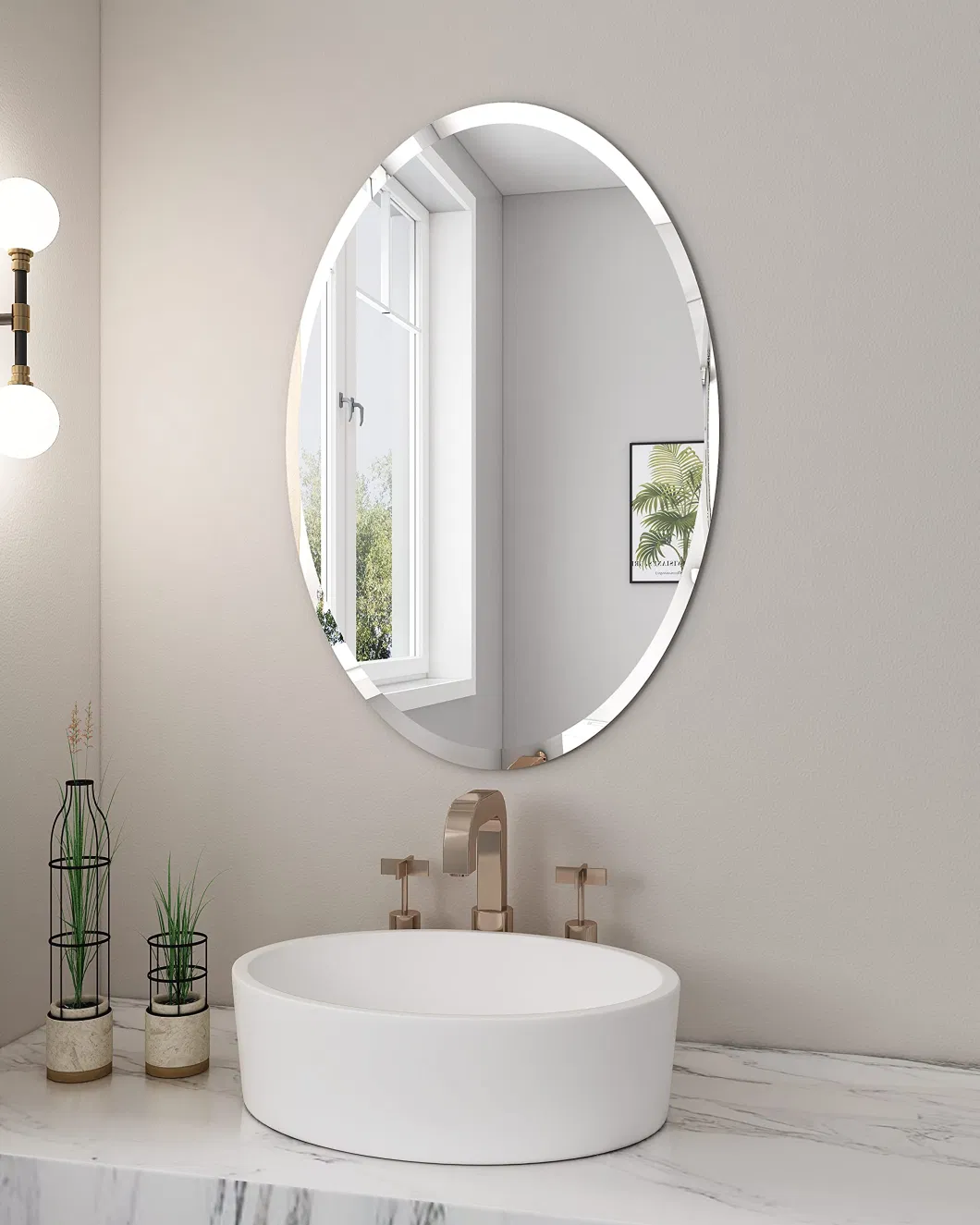 Oval Beveled Polished Frameless Wall Mounting Home Decor Vanity Cosmetic Make up Dressing Mirror for Bathroom &amp; Bedroom