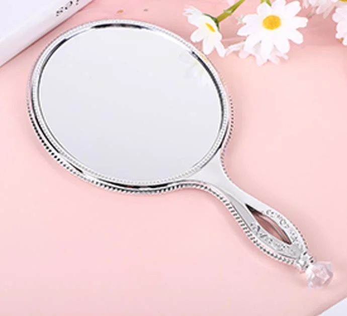 Silver Classical Makeup Hand Mirror Custom Cosmetic Retro Diamond Handheld Mirror