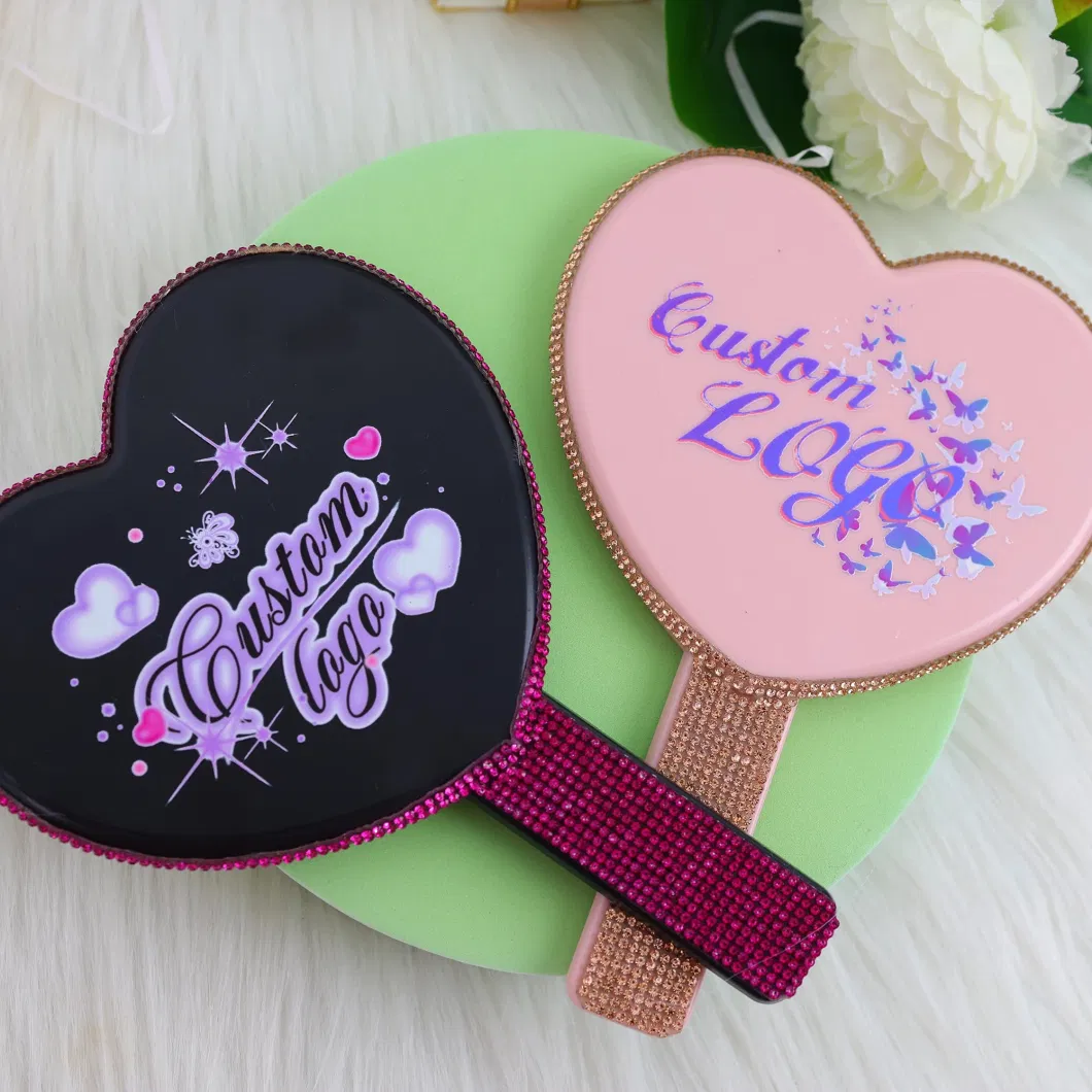 Hand Makeup Mirror with Handle Custom Cosmetic Customise Your Pocket Mirror Logo Hand Mirror for Beauty Girl Apply Cosmetics