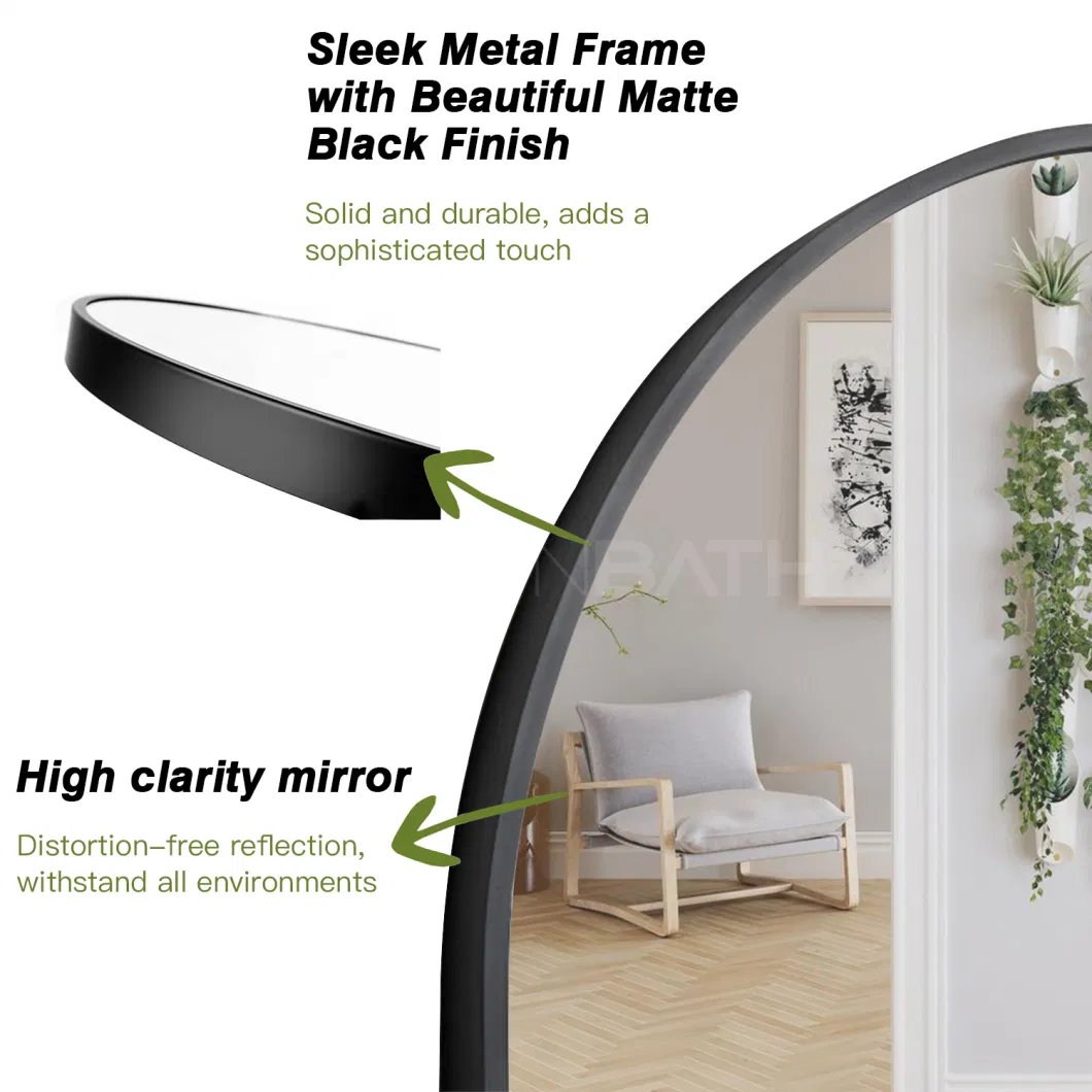 Ortonbath Wide Frame Arched Black Vanity Wall Mirror with Metal Frame, Modern &amp; Contemporary Arch Top Wall Mirror for Bedroom, Entryway