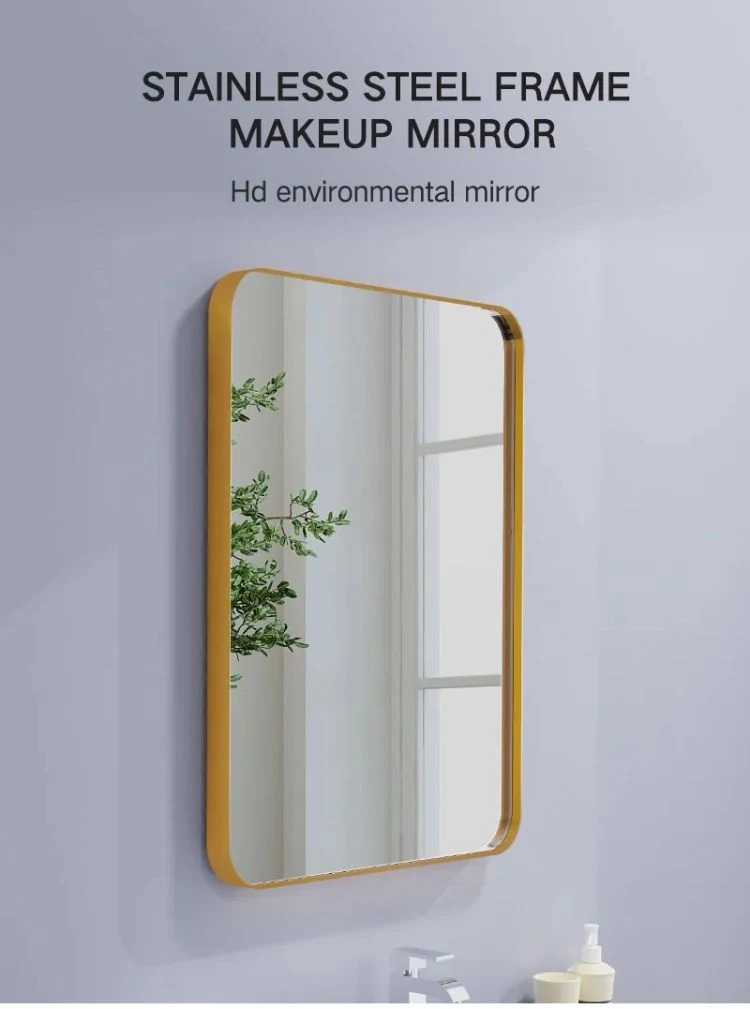 Bathroom Decoration Wall Mounted Gold Stainless Steel Metal Frame Mirror