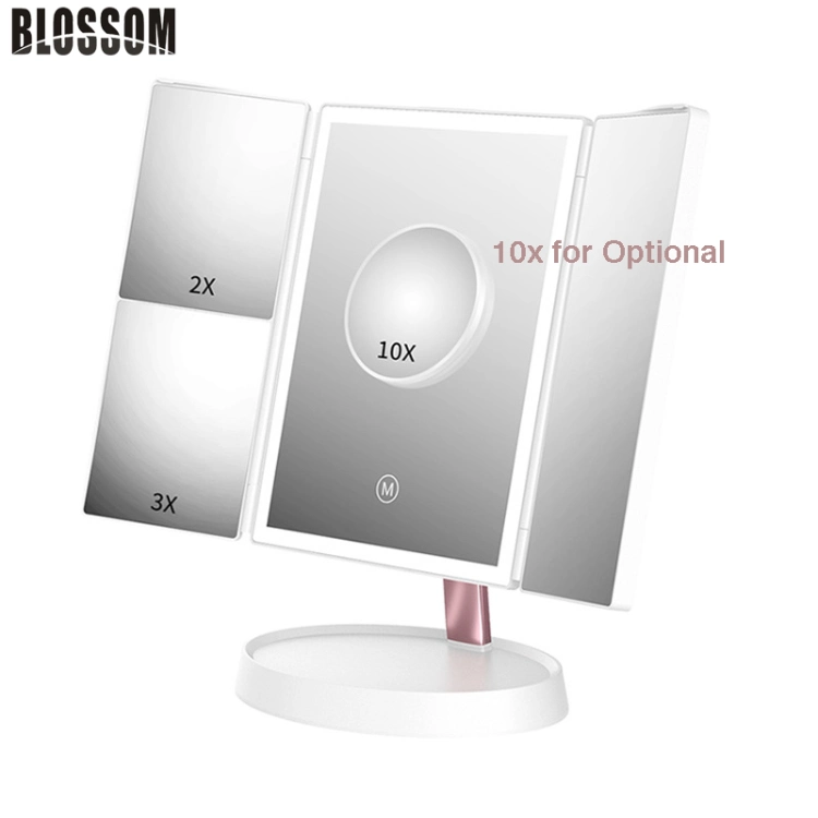 Trifold Portable Cosmetic Vanity Tabletop LED Lighted Foldable Makeup Mirror