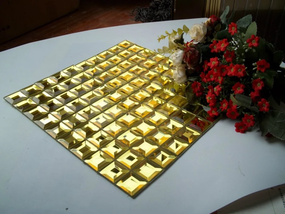 Crystal Gold Diamond Mirror Mosaic Tiles Backsplash Art Mirror Wall Tiles for Kitchen Bathroom Hotel Room