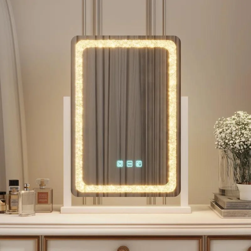 Rectangular LED Metal Floor Mirror Pattern Lighted Makeup Mirror