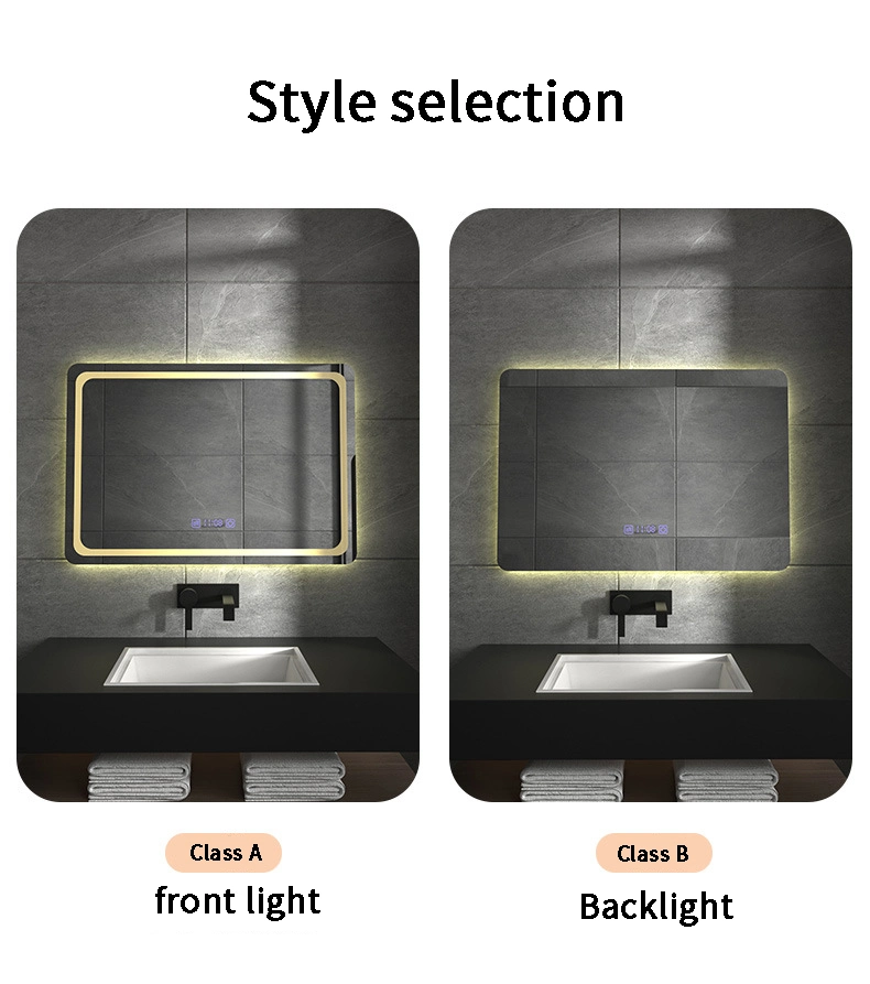 Sensor Switch Large Rectangular Vanity Mirror Anti Fog Bathroom Wall Mounted Frameless Smart LED Mirrors