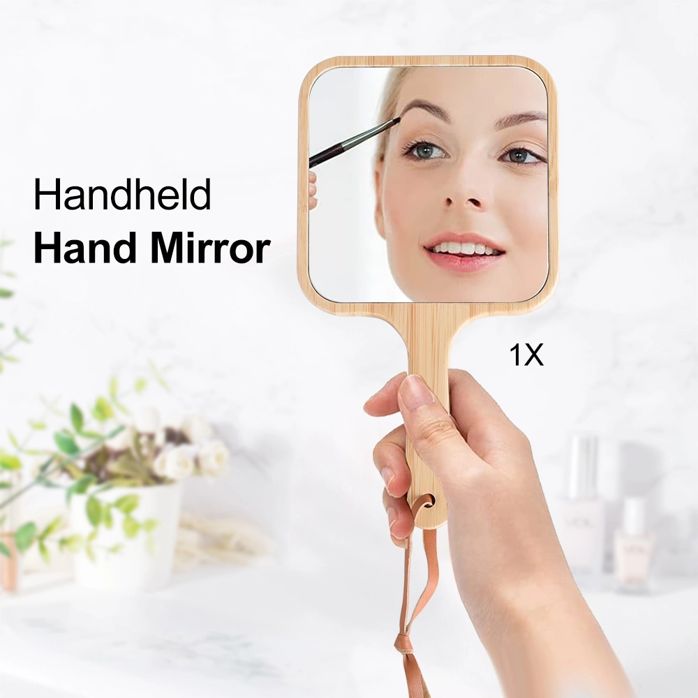 High Quality New Vanity Makeup Table Bamboo Hand Hold Gift cosmetic Mirror