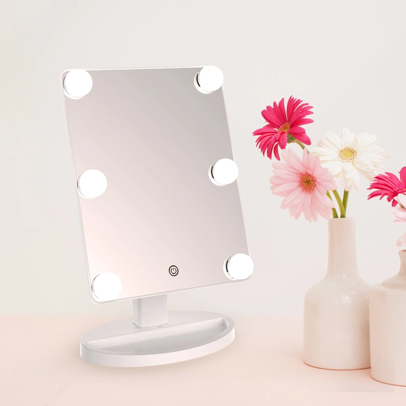 European Hollywood Square Desktop Makeup Mirror Six Light Bulbs LED Desktop Home Improvement Mirror