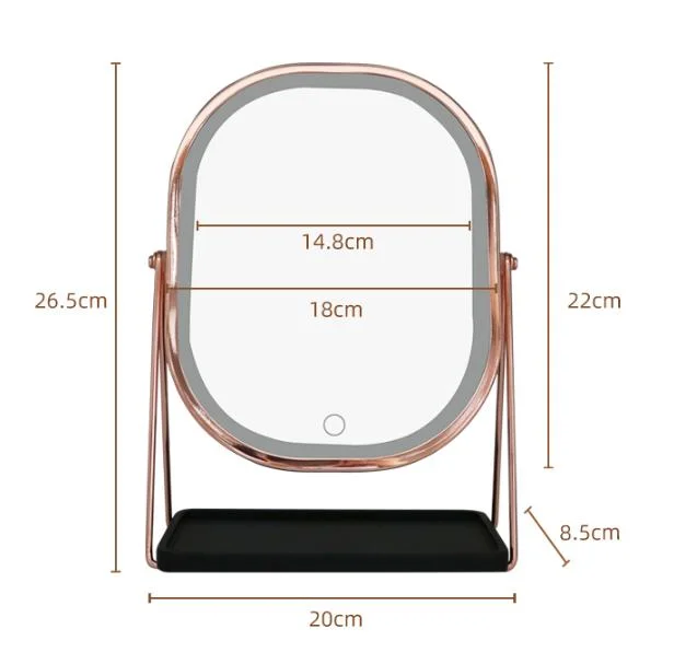 Round Square Portable Vanity Tabletop Mirror with Square Cosmetics Tray