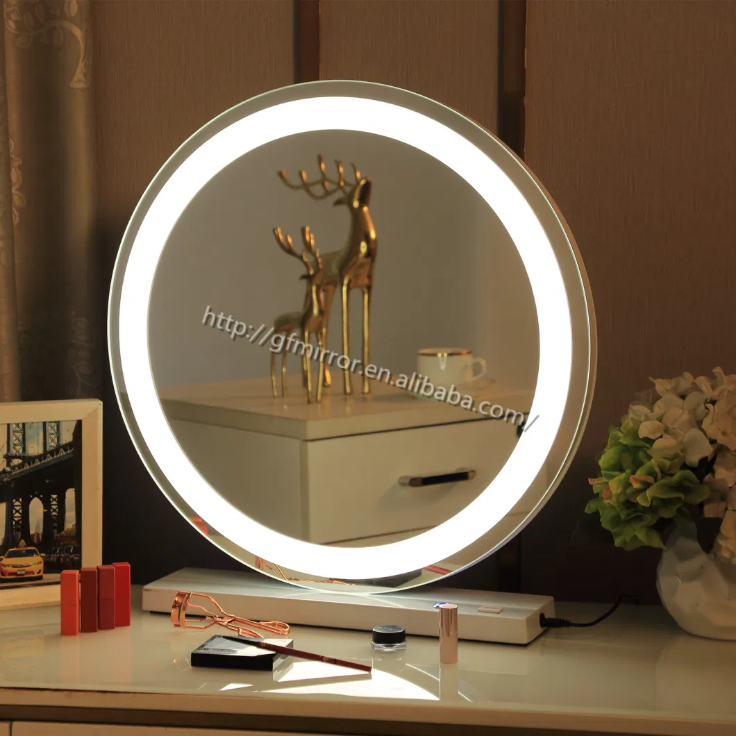 Round Shape Table and Wall Mounted Hollywood Mirror in Gold Color Gmm2022