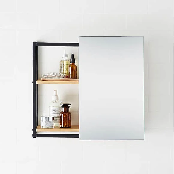 Ortonbath Concealed Folding Mirror Cabinet Solid Wood Wall-Mounted Bathroom Mirror Cabinet Bathroom Mirror Box Shelf Mirror