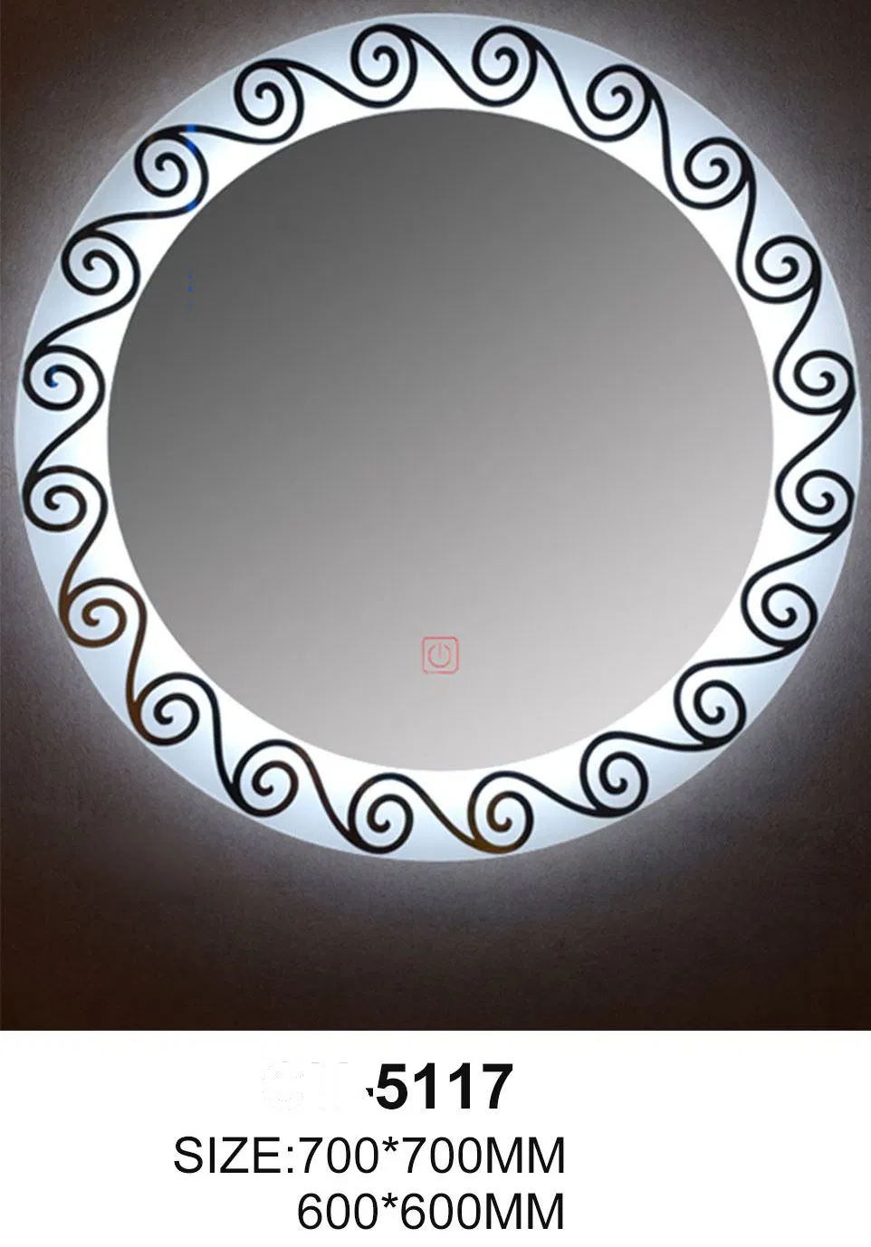 Round Silver Frameless Wall Home Decoration LED Bath Room Smart Lamp Mirror