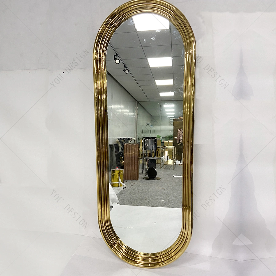 Luxury Bathroom Oval Gold Stainless Steel Frame Hotel Bath Room Floor Mirrors