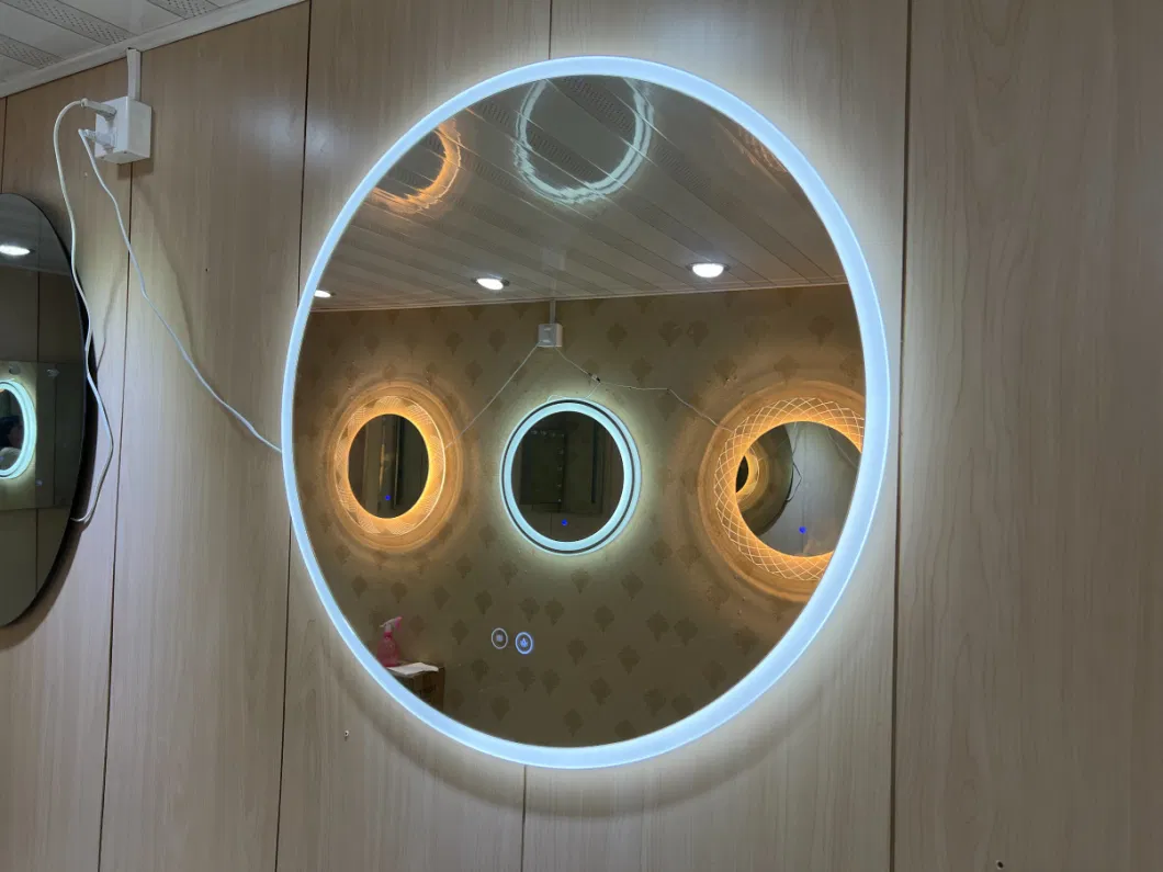 Round Square Acrylic Solid Surface Frame Hotel Bathroom LED Lighted Mirror