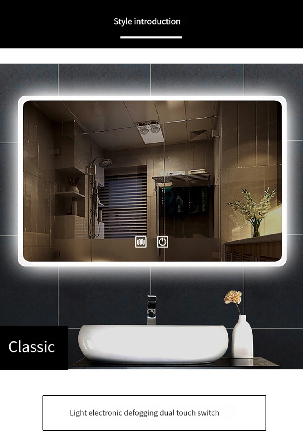 Factory Wall Mounted Frameless Lighted Rectangular Round Bathroom LED Mirror