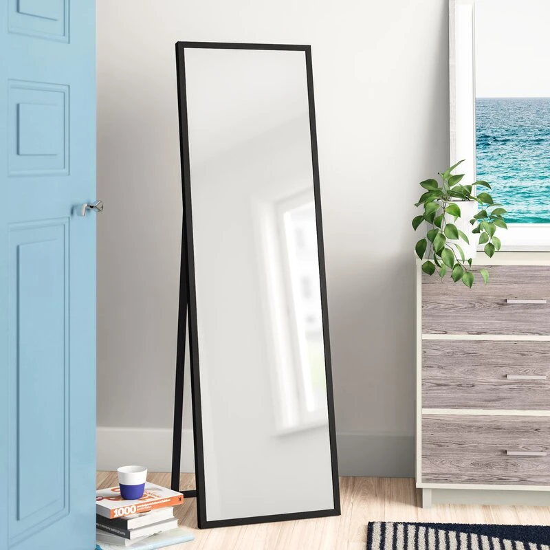 Ortonbath Floor Free Standing Black Framed Full Length Floor Dressing Mirror LED Lights Touch Sensor Switch Backlit Bathroom Full Length Dressing Mirror