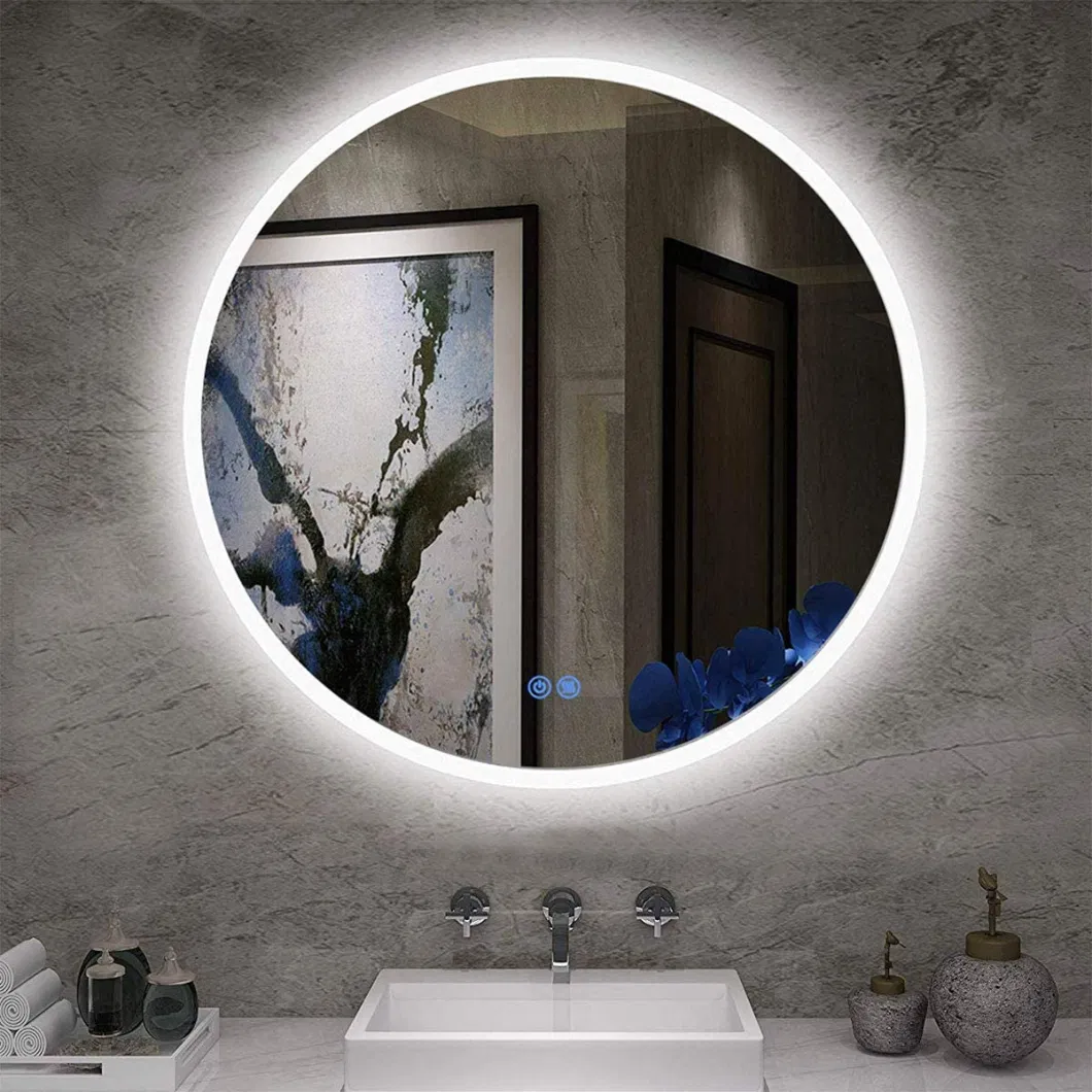 ORTONBATH Round Tornado Art Frameless Wall Hung Large Bathroom Vanity Mirrors Hollywood Gold Makeup LED Arch Long Bath Mirror