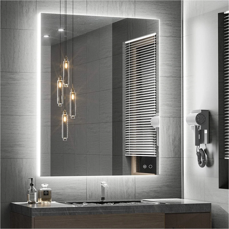 Frameless Rectangle LED Mirror Bluetooth Bathroom Mirror Interior Deco Wall Mirror