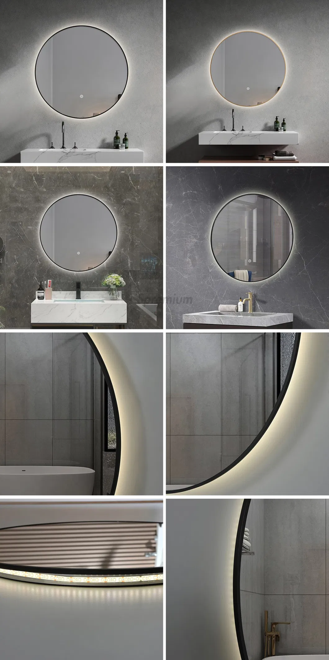 Ultra-Thin Black Frame LED Mirror Round Barber and Dressing Mirror with Illuminated Feature European Design