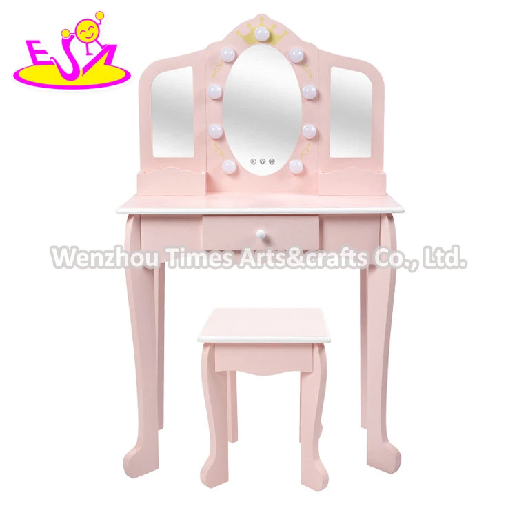 Most Popular Girls Pink Wooden Dressing Table with LED Mirror W08h193