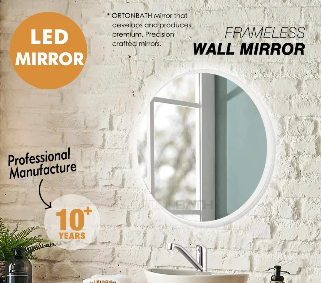 Ortonbath Round Frameless Backlit LED Bathroom Wall Mirror, LED Wall Mirror for Bathroom, 3 Colors Dimmable Lights, IP54 Enhanced Anti-Fog