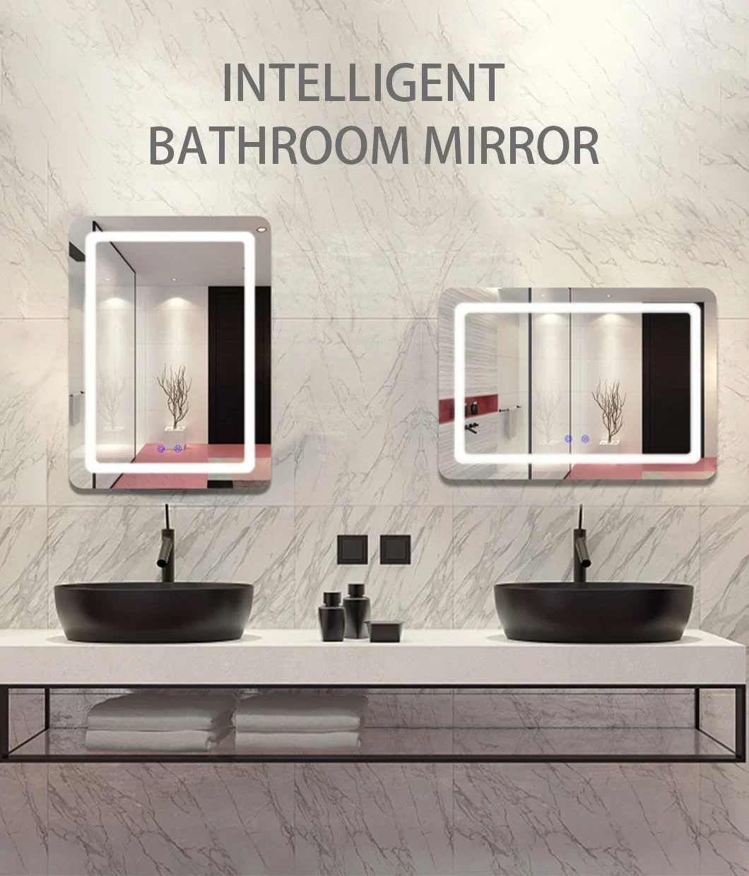 Anti Fog Contemporary Wall Electronic Miroir Smart LED Bathroom Mirror Square Frameless Mirrors Manufacturers