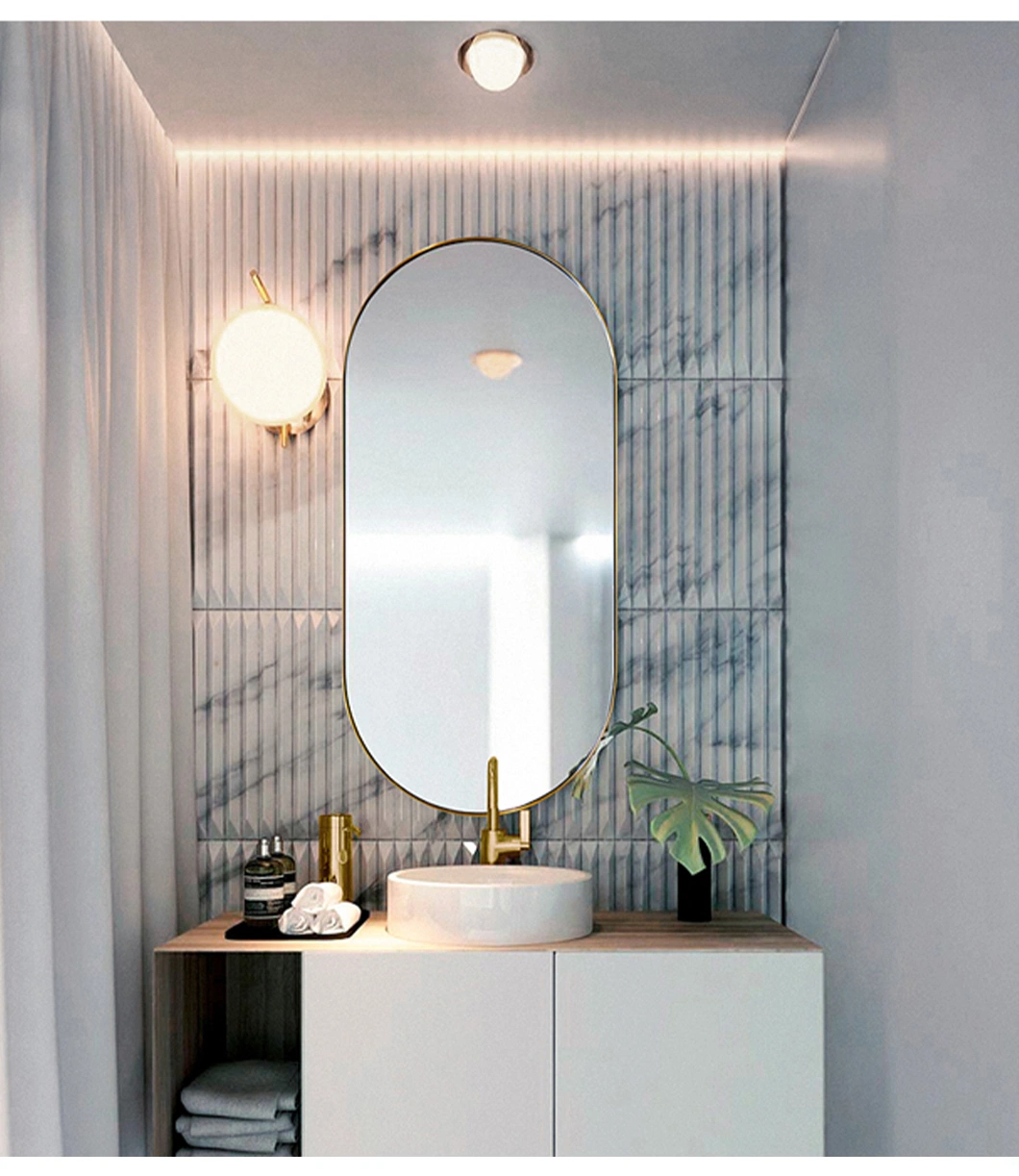 Fashion Wall Mounted Metal Silver Chrome Full Rustic Vanity Long Bathroom Mirror