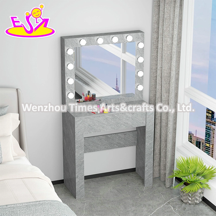 Hot Sale Girls Black Wooden Dressing Table Mirror with Lights W08h177