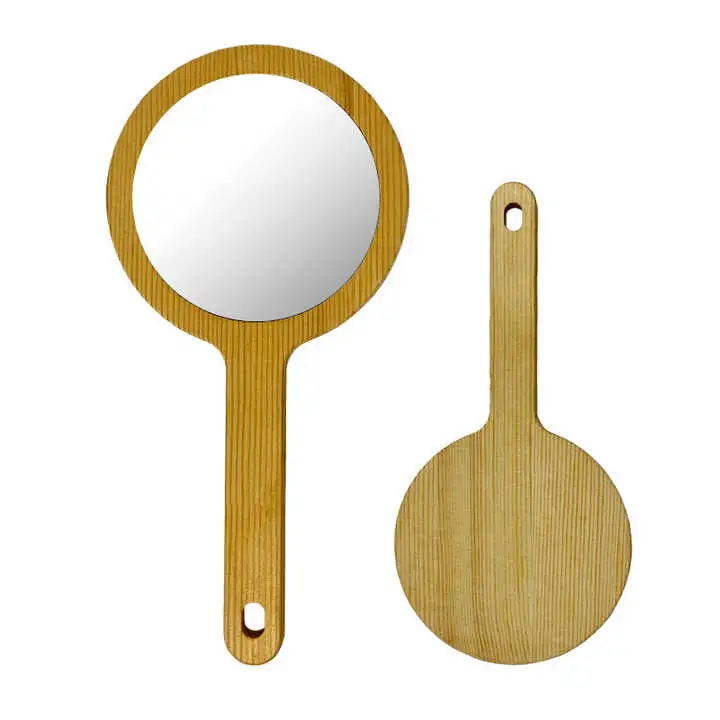 Bedroom Round Cosmetic Bath Hand Wooden Mirrors