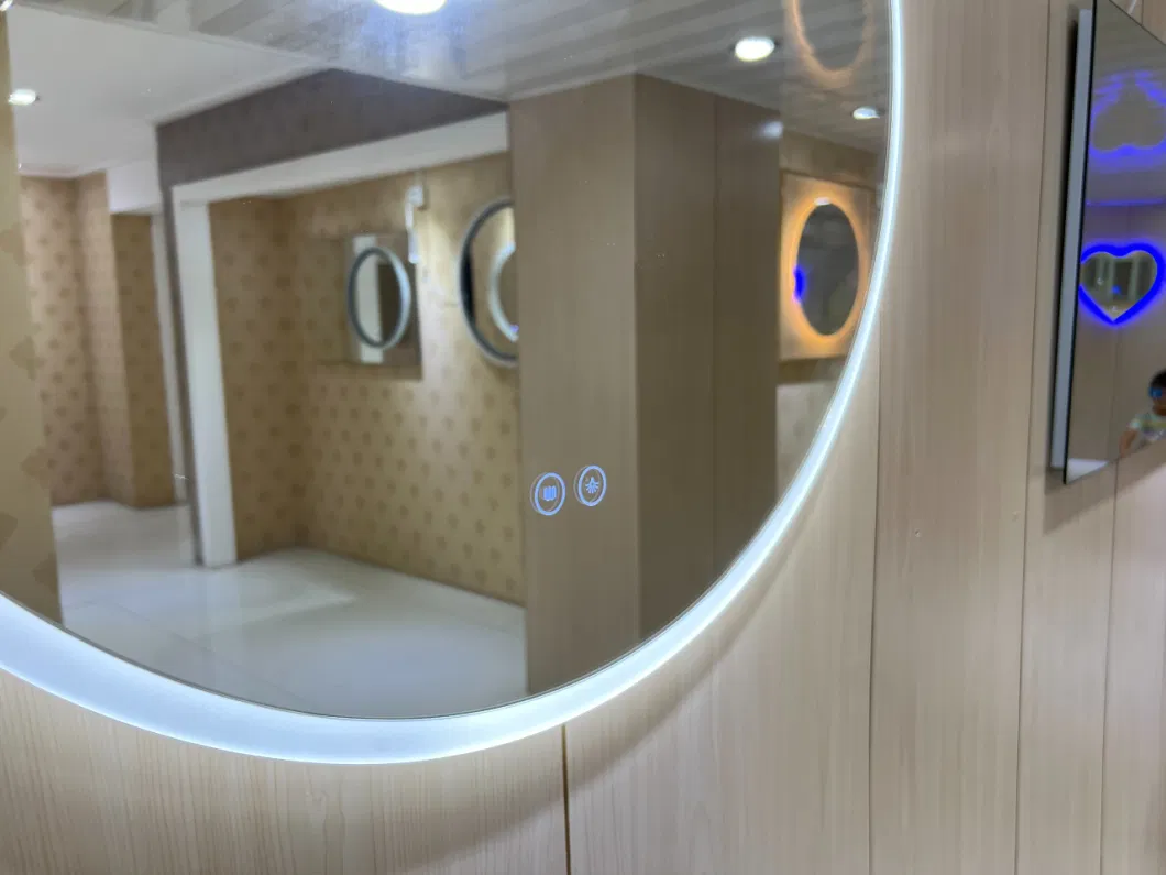 Round Square Acrylic Solid Surface Frame Hotel Bathroom LED Lighted Mirror