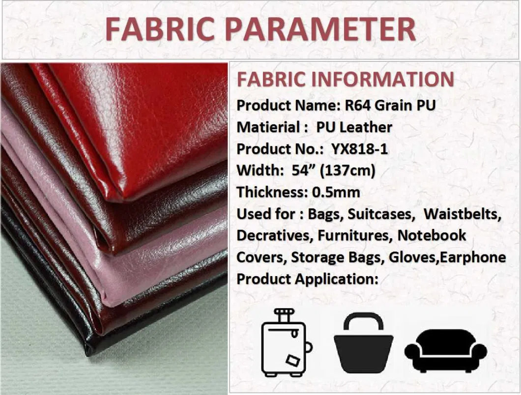 R64 Grain PU Leather Synthetic Faux Artificial Leather (YX818-1)