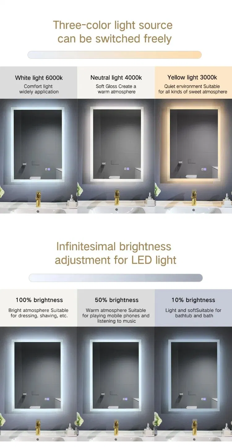 Bathroom Mirror Illuminated Modern Mirror Frameless Rectangular