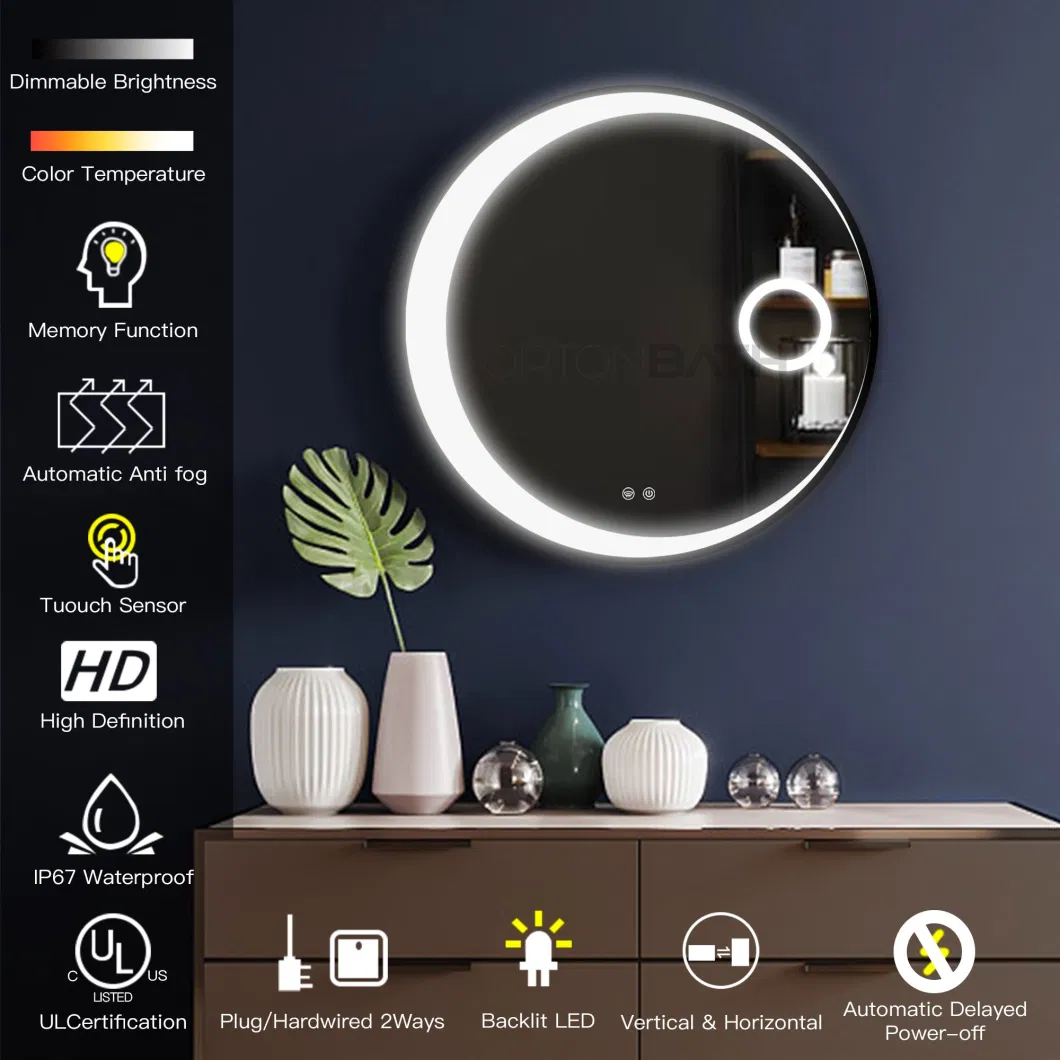 Ortonbath 3 Colors LED Mirror for Bathroom, LED Lighted Vanity Mirrors for Bathroom Wall with Front and Backlit, Moon Sun Black Framed Wall Mirror