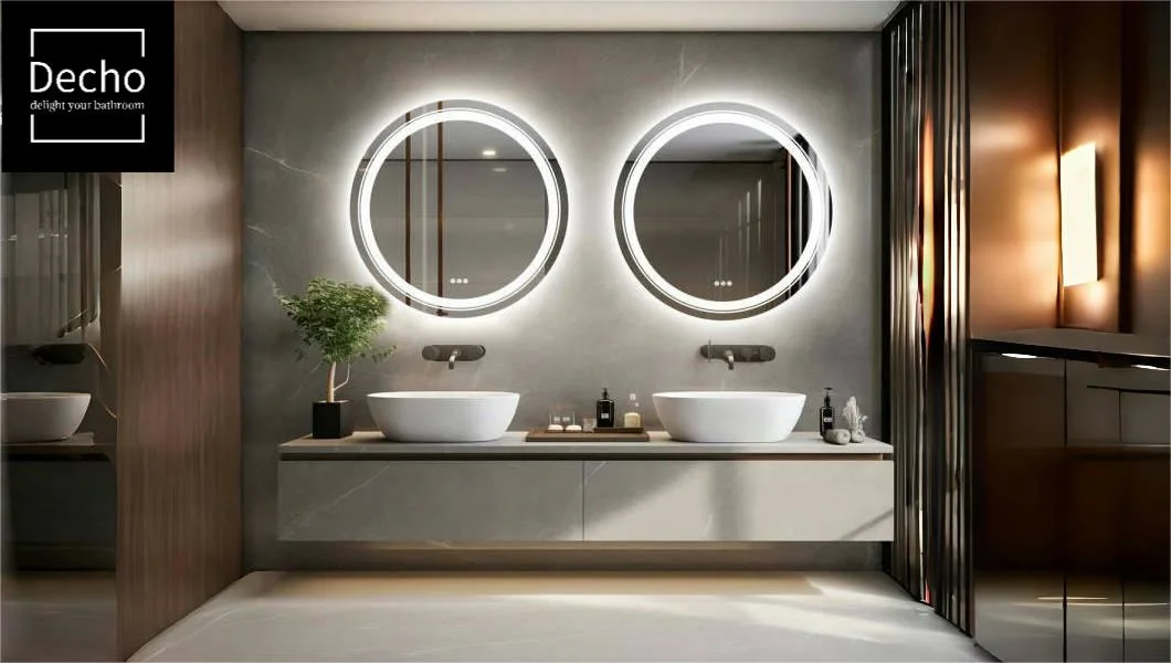 Large Round Frameless Defog Dual LED Lights Front and Backlit Wall Bathroom Vanity Mirror