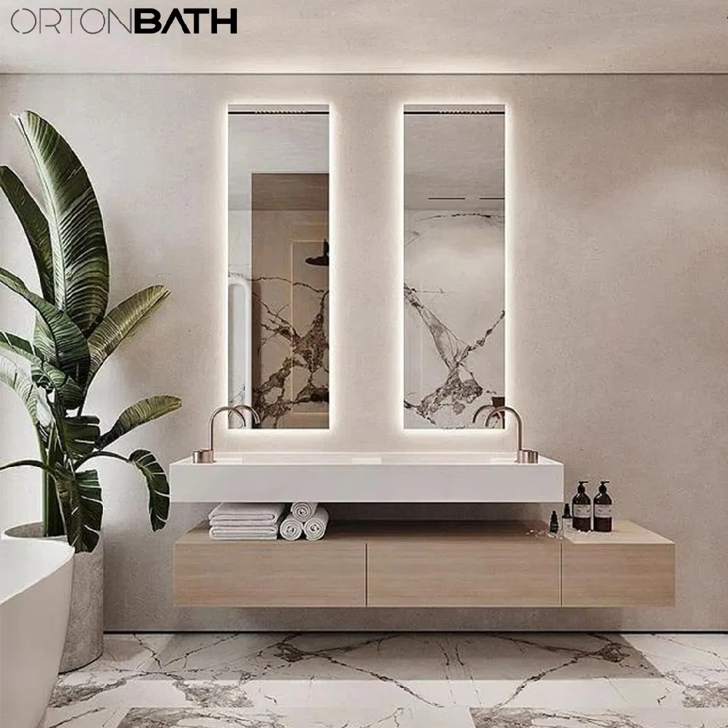 Ortonbath Two Vertical Rectangular Frameless LED Bathroom Mirror, Wall-Mounted Vanity Makeup Lighted Mirror, Anti-Fog, Dimmable Lights, Waterproof Mirror