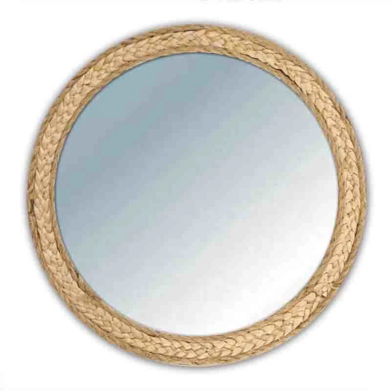 Straw Woven Mat Rope Mirror with Wooden Frame for Home Decoration, MDF Mirror Frame with Straw Woven Mat Rope Cover, Wooden Mirror Frame