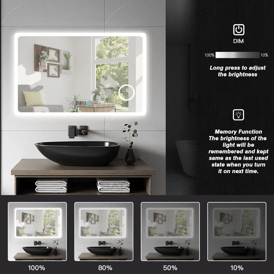 Ortonbath Backlit Frameless Vanity Smart Mirror with Lights Wall Mounted 24X32 Inch Dimmer Defogger Clear Shatterproof LED Bathroom Mirror with Magnifier