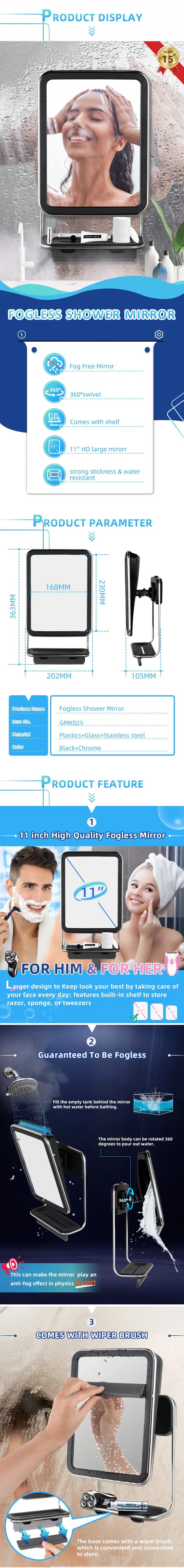 Gmk025 Bathroom Anti-Fog Wall Mirror with Shaving Shelf