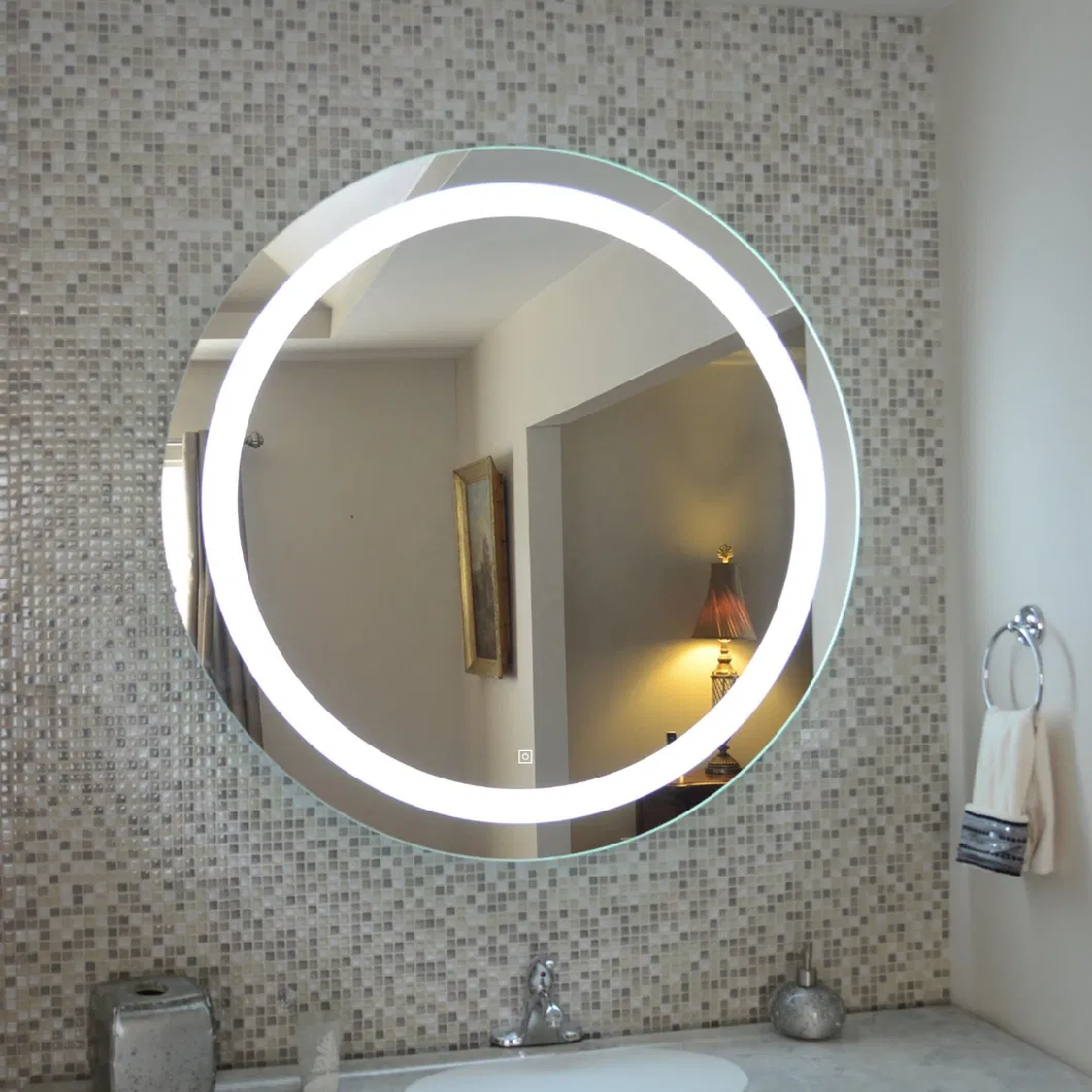 Home Hotel Decoration Bathroom Furniture Touch Sensor Wall Mounted Round LED Mirror for Stainless Steel Vanity Cabinets